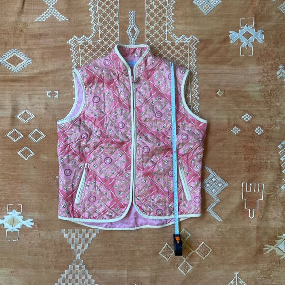 Vintage Mel Aughlin Quilted Pink Paisley Vest – Equestrian Scarf Print, Size L - Picture 2 of 5